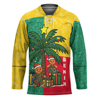 Benin Christmas Hockey Jersey with Palm Tree Dolls and Red Yellow Green Festive - Wonder Print Shop