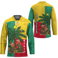 Benin Christmas Hockey Jersey with Palm Tree Dolls and Red Yellow Green Festive - Wonder Print Shop