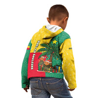 Benin Christmas Kid Hoodie with Palm Tree Dolls and Red Yellow Green Festive - Wonder Print Shop