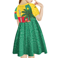 Benin Christmas Kid Short Sleeve Dress with Palm Tree Dolls and Red Yellow Green Festive - Wonder Print Shop