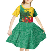 Benin Christmas Kid Short Sleeve Dress with Palm Tree Dolls and Red Yellow Green Festive - Wonder Print Shop