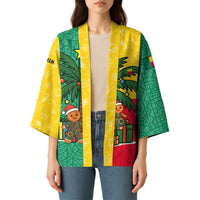 Benin Christmas Kimono with Palm Tree Dolls and Red Yellow Green Festive - Wonder Print Shop
