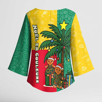 Benin Christmas Kimono Sleeve Blouse with Palm Tree Dolls and Red Yellow Green Festive - Wonder Print Shop