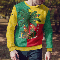 Benin Christmas Ugly Christmas Sweater with Palm Tree Dolls and Red Yellow Green Festive - Wonder Print Shop