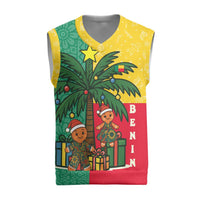 Benin Christmas Knitted V-Neck Vest with Palm Tree Dolls and Red Yellow Green Festive - Wonder Print Shop