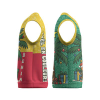 Benin Christmas Knitted V-Neck Vest with Palm Tree Dolls and Red Yellow Green Festive - Wonder Print Shop
