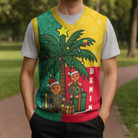 Benin Christmas Knitted V-Neck Vest with Palm Tree Dolls and Red Yellow Green Festive - Wonder Print Shop