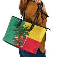 Benin Christmas Leather Tote Bag with Palm Tree Dolls and Red Yellow Green Festive - Wonder Print Shop