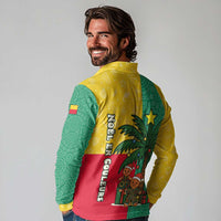 Benin Christmas Long Sleeve Polo Shirt with Palm Tree Dolls and Red Yellow Green Festive - Wonder Print Shop