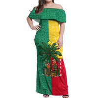 Benin Christmas Off Shoulder Maxi Dress with Palm Tree Dolls and Red Yellow Green Festive - Wonder Print Shop