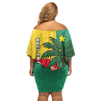Benin Christmas Off Shoulder Short Dress with Palm Tree Dolls and Red Yellow Green Festive - Wonder Print Shop