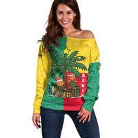 Benin Christmas Off Shoulder Sweater with Palm Tree Dolls and Red Yellow Green Festive - Wonder Print Shop