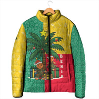 Benin Christmas Padded Jacket with Palm Tree Dolls and Red Yellow Green Festive - Wonder Print Shop