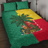 Benin Christmas Quilt Bed Set with Palm Tree Dolls and Red Yellow Green Festive - Wonder Print Shop