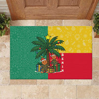 Benin Christmas Rubber Doormat with Palm Tree Dolls and Red Yellow Green Festive - Wonder Print Shop