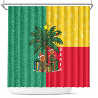 Benin Christmas Shower Curtain with Palm Tree Dolls and Red Yellow Green Festive - Wonder Print Shop