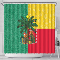 Benin Christmas Shower Curtain with Palm Tree Dolls and Red Yellow Green Festive - Wonder Print Shop
