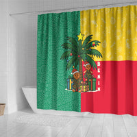 Benin Christmas Shower Curtain with Palm Tree Dolls and Red Yellow Green Festive - Wonder Print Shop
