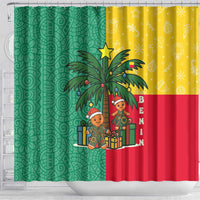 Benin Christmas Shower Curtain with Palm Tree Dolls and Red Yellow Green Festive - Wonder Print Shop