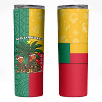 Benin Christmas Skinny Tumbler with Palm Tree Dolls and Red Yellow Green Festive - Wonder Print Shop