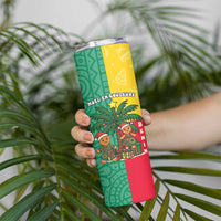 Benin Christmas Skinny Tumbler with Palm Tree Dolls and Red Yellow Green Festive - Wonder Print Shop