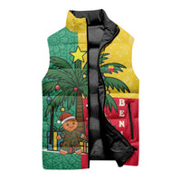 Benin Christmas Sleeveless Puffer Jacket with Palm Tree Dolls and Red Yellow Green Festive - Wonder Print Shop