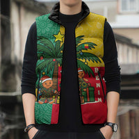 Benin Christmas Sleeveless Puffer Jacket with Palm Tree Dolls and Red Yellow Green Festive - Wonder Print Shop
