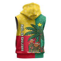 Benin Christmas Sleeveless Zip Hoodie with Palm Tree Dolls and Red Yellow Green Festive - Wonder Print Shop