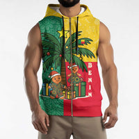 Benin Christmas Sleeveless Zip Hoodie with Palm Tree Dolls and Red Yellow Green Festive - Wonder Print Shop