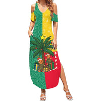 Benin Christmas Summer Maxi Dress with Palm Tree Dolls and Red Yellow Green Festive - Wonder Print Shop