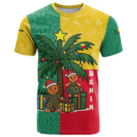 Benin Christmas T Shirt with Palm Tree Dolls and Red Yellow Green Festive - Wonder Print Shop