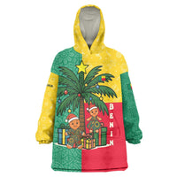 Benin Christmas Wearable Blanket Hoodie with Palm Tree Dolls and Red Yellow Green Festive - Wonder Print Shop
