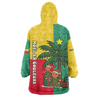 Benin Christmas Wearable Blanket Hoodie with Palm Tree Dolls and Red Yellow Green Festive - Wonder Print Shop