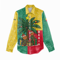 Benin Christmas Women Casual Shirt with Palm Tree Dolls and Red Yellow Green Festive - Wonder Print Shop
