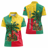 Benin Christmas Women Polo Shirt with Palm Tree Dolls and Red Yellow Green Festive - Wonder Print Shop