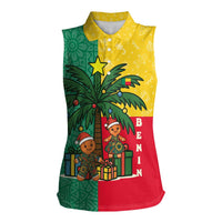 Benin Christmas Women Sleeveless Polo Shirt with Palm Tree Dolls and Red Yellow Green Festive - Wonder Print Shop