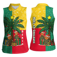 Benin Christmas Women Sleeveless Polo Shirt with Palm Tree Dolls and Red Yellow Green Festive - Wonder Print Shop