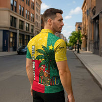 Benin Christmas Zipper Polo Shirt with Palm Tree Dolls and Red Yellow Green Festive - Wonder Print Shop