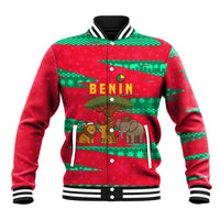 Benin Christmas Baseball Jacket with Safari Animals Baobab Tree and National Coat of Arms Design - Wonder Print Shop