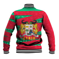 Benin Christmas Baseball Jacket with Safari Animals Baobab Tree and National Coat of Arms Design - Wonder Print Shop