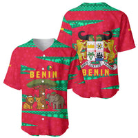 Benin Christmas Baseball Jersey with Safari Animals Baobab Tree and National Coat of Arms Design - Wonder Print Shop