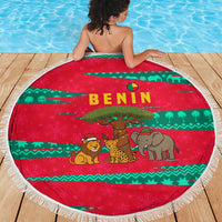 Benin Christmas Beach Blanket with Safari Animals Baobab Tree and National Coat of Arms Design - Wonder Print Shop