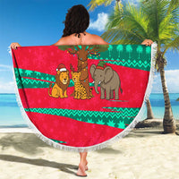 Benin Christmas Beach Blanket with Safari Animals Baobab Tree and National Coat of Arms Design - Wonder Print Shop