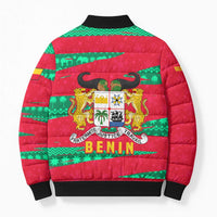 Benin Christmas Bomber Puffer Jacket with Safari Animals Baobab Tree and National Coat of Arms Design - Wonder Print Shop
