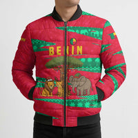 Benin Christmas Bomber Puffer Jacket with Safari Animals Baobab Tree and National Coat of Arms Design - Wonder Print Shop