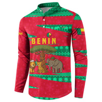 Benin Christmas Button Sweatshirt with Safari Animals Baobab Tree and National Coat of Arms Design - Wonder Print Shop