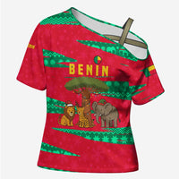 Benin Christmas Cross Shoulder Shirt with Safari Animals Baobab Tree and National Coat of Arms Design - Wonder Print Shop