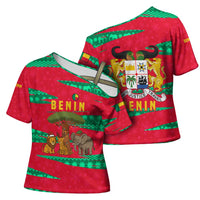 Benin Christmas Cross Shoulder Shirt with Safari Animals Baobab Tree and National Coat of Arms Design - Wonder Print Shop