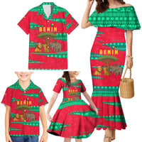 Benin Christmas Family Matching Mermaid Dress and Hawaiian Shirt with Safari Animals Baobab Tree and National Coat of Arms Design - Wonder Print Shop
