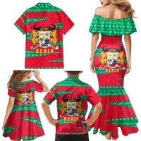 Benin Christmas Family Matching Mermaid Dress and Hawaiian Shirt with Safari Animals Baobab Tree and National Coat of Arms Design - Wonder Print Shop